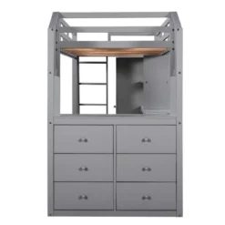 Twin Size Loft Bed With Wardrobe, Drawers And Desk With Shelves - ModernLuxe -Baxton Studio Store GUEST e3371af7 f5d7 43f8 b21b d61088edb8bb