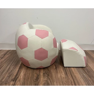 Upholstered Soccer Ball Chair With Pull Out Ottoman Pink/White - Gift Mark 4 Upholstered Soccer Ball Chair With Pull Out Ottoman Pink/White - Gift Mark - Image 2