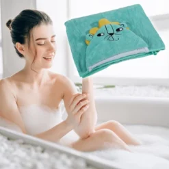 Unique Bargains Soft Absorbent Coral Fleece Hooded Towel For Bathroom Classic Design 53"x31" Light Green 1 Pc -Baxton Studio Store GUEST e37af7f7 7fd0 4306 af17 5d378a0706a3