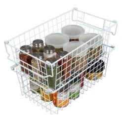 Set Of 2 Storage Bins - Basket Set For Toy, Kitchen, Closet, And Bathroom Storage - Medium Shelf Organizers With Handles By Home-Complete (White) -Baxton Studio Store GUEST e72351b0 1d1e 4a27 9b83 53d8ab497fe5