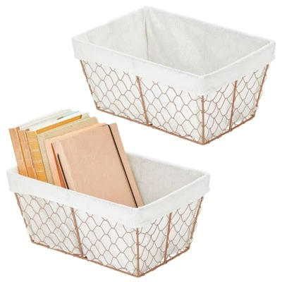 MDesign Medium Chicken Wire Basket With Fabric Liner 9 MDesign Medium Chicken Wire Basket With Fabric Liner - Image 7