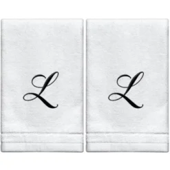 Creative Scents Set Of 2 White Fingertip Monogrammed Towels, Black Embroidered -Baxton Studio Store GUEST ea394e0d dcef 4972 b5dd 0d90ba80f647