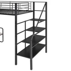 Twin Size Metal Loft Bed With Bench And Storage Staircase, Black-ModernLuxe -Baxton Studio Store GUEST eb4f4fe4 5abd 4890 9d90 48f974d4c0a9