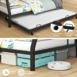 Costway Twin Over Full Metal Bunk Bed With Trundle Slats Support For Teens Adults Black -Baxton Studio Store GUEST ee462e8d 93cc 43c7 8c0b 96ed15e2af81