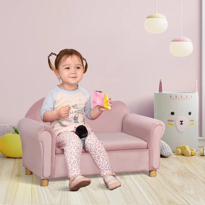 Qaba Ergonomic Foam Kids Sofa With Inner Toy Storage Chest, Velvet Kids Couch With Soft Arms, Children's Lounge Furniture, Pink 4 Qaba Ergonomic Foam Kids Sofa With Inner Toy Storage Chest, Velvet Kids Couch With Soft Arms, Children's Lounge Furniture, Pink - Image 2