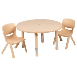 Flash Furniture 33" Round Plastic Height Adjustable Activity Table Set With 2 Chairs -Baxton Studio Store GUEST f0585844 7f3c 489b a343 8c77ded8eae9