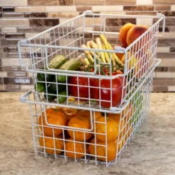 Set Of 2 Storage Bins - Basket Set For Toy, Kitchen, Closet, And Bathroom Storage - Medium Shelf Organizers With Handles By Home-Complete (White) -Baxton Studio Store GUEST f32af2eb e926 4a5c a80e 404be3edb06b