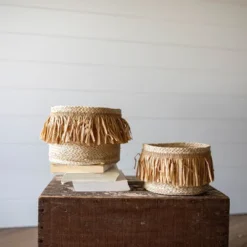 Set Of 2 Natural Woven Natural Seagrass & Faux Raffia Basket - Foreside Home & Garden -Baxton Studio Store GUEST f68db422 0e3e 4ffc 988f e7b7a0bc7e1f