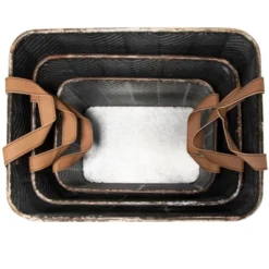 Set Of 3 Rustic Whitewashed Pattern Galvanized Metal Decorative Storage Bins With Faux Leather Handles - Foreside Home And Garden -Baxton Studio Store GUEST f69ee4a3 3163 44f0 ba99 170499ada5be
