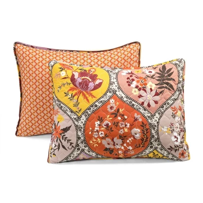 Lush Décor 3pc Bohemian Flower Reversible Oversized Cotton Quilt Set Orange/Lilac 9 Lush Décor 3pc Bohemian Flower Reversible Oversized Cotton Quilt Set Orange/Lilac - Image 7
