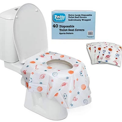 Disposable Toilet Seat Covers For Kids & Adults, 40 Pack - Protect From Public Toilets While Potty Training & More - Extra Large, Waterproof, Portable, Individually Wrapped - Blue/Sports 3 Disposable Toilet Seat Covers For Kids & Adults, 40 Pack - Protect From Public Toilets While Potty Training & More - Extra Large, Waterproof, Portable, Individually Wrapped - Blue/Sports