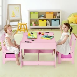 Costway 3 In 1 Wood Activity Table Chair Set W/Storage Box Pink -Baxton Studio Store GUEST fa4ce518 1666 4559 9699 6cc6519afc5d