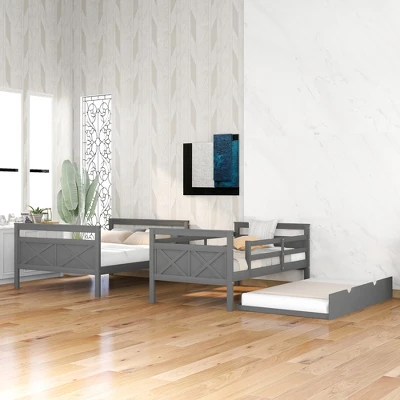 Twin Over Full Bunk Bed With Twin Size Trundle Bed, Ladder And Guardrail-ModernLuxe 4 Twin Over Full Bunk Bed With Twin Size Trundle Bed, Ladder And Guardrail-ModernLuxe - Image 2