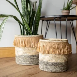 Set Of 2 Natural Woven Natural Corn Husk & Faux Raffia Basket - Foreside Home & Garden -Baxton Studio Store GUEST ff4b68d6 73be 418a b093 7ae053969234